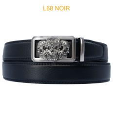 Ceinture automatique boucle crémaillère sans trous en croute de cuir de vachette 3.5 cm - 4