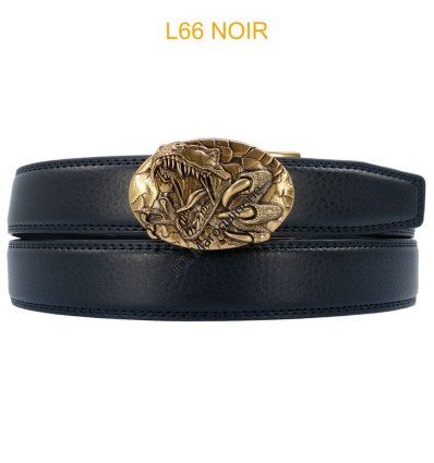 Ceinture automatique boucle crémaillère sans trous en croute de cuir de vachette 3.5 cm - 4