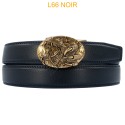 Ceinture automatique boucle crémaillère sans trous en croute de cuir de vachette 3.5 cm