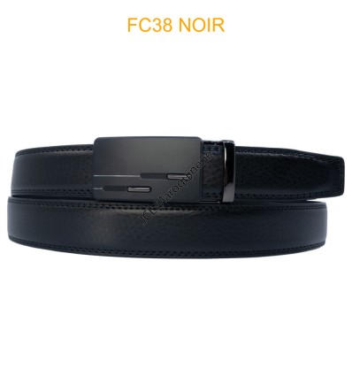 Ceinture automatique boucle crémaillère sans trous en croute de cuir de vachette 3.5 cm - 4