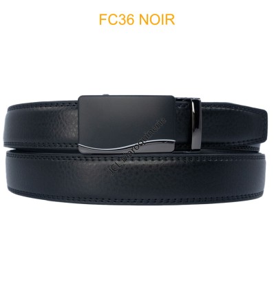 Ceinture automatique boucle crémaillère sans trous en croute de cuir de vachette 3.5 cm - 4