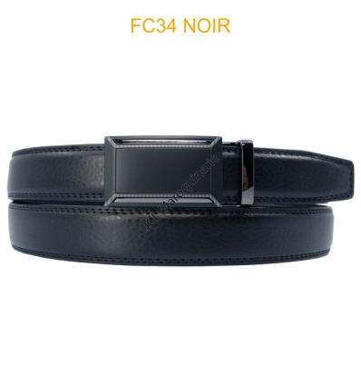 Ceinture automatique boucle crémaillère sans trous en croute de cuir de vachette 3.5 cm - 4