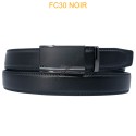 Ceinture automatique boucle crémaillère sans trous en croute de cuir de vachette 3 cm