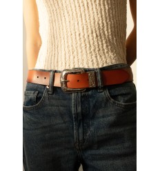 Ceinture femme en cuir large avec boucle style western - 4