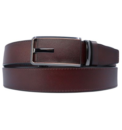 Ceinture automatique boucle crémaillère sans trous en croute de cuir de vachette 3.5 cm - 6