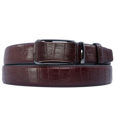 Ceinture automatique boucle crémaillère sans trous en croute de cuir de vachette 3.5 cm - 6