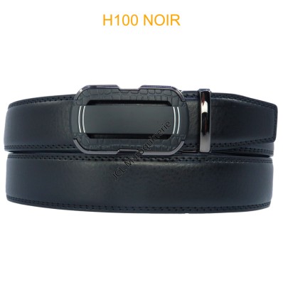 Ceinture automatique boucle crémaillère sans trous en croute de cuir de vachette 3.5 cm - 4