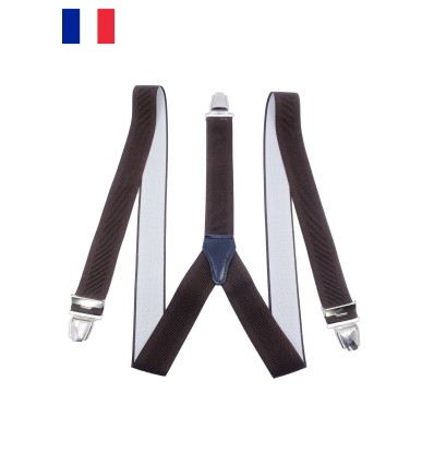 Bretelles à Pinces Larges 3,5 Cm - élastique Gris Et Bleu - Fabrication Française