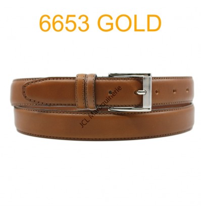 Ceinture en cuir de vachette fabrication francaise 6653 Camel