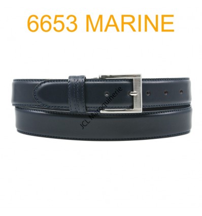 Ceinture en cuir de vachette fabrication francaise 6653 Marine