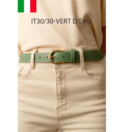 Ceinture femme bouclé dorée en cuir grainé 3 cm de large - 1