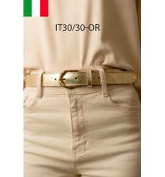 Ceinture femme bouclé dorée en cuir grainé 3 cm de large - 1