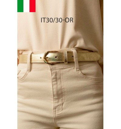 Ceinture femme bouclé dorée en cuir grainé 3 cm de large - 1