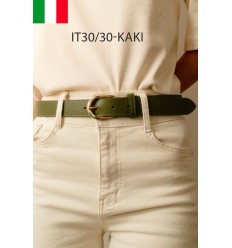 Ceinture femme bouclé dorée en cuir grainé 3 cm de large - 1