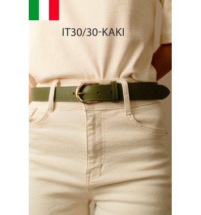 Ceinture femme bouclé dorée en cuir grainé 3 cm de large - 1