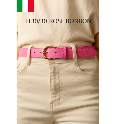 Ceinture femme bouclé dorée en cuir grainé 3 cm de large - 1