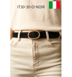 Ceinture femme bouclé dorée ovale en cuir daim 3 cm de large - 1