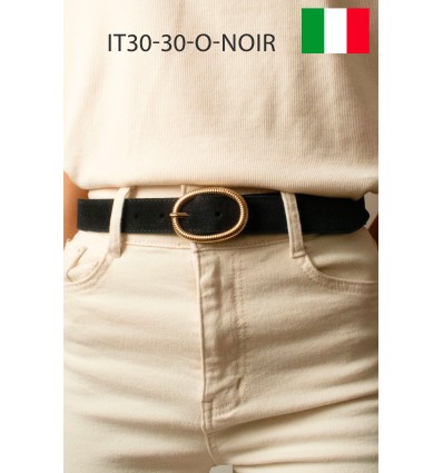 Ceinture femme bouclé dorée ovale en cuir daim 3 cm de large - 1