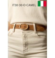 Ceinture femme bouclé dorée ovale en cuir daim 3 cm de large - 1