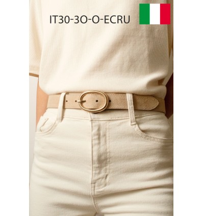 Ceinture femme bouclé dorée ovale en cuir daim 3 cm de large - 1