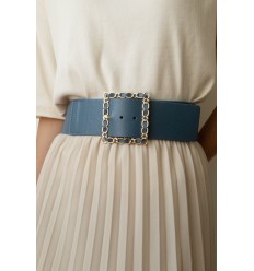 Ceinture large élastique boucle dorée bleu - 2