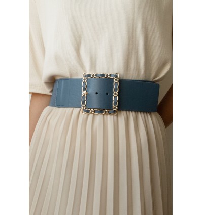 Ceinture large élastique boucle dorée bleu - 2