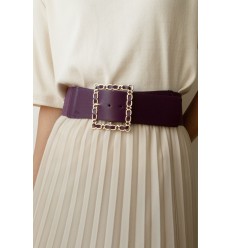Ceinture large élastique boucle dorée violet - 2