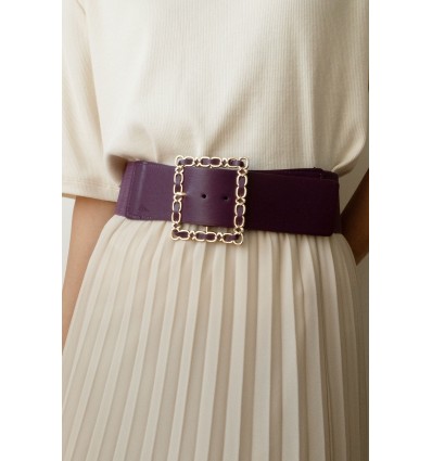 Ceinture large élastique boucle dorée violet - 2