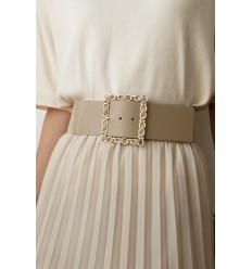 Ceinture large élastique boucle dorée ecru - 2