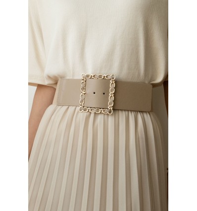 Ceinture large élastique boucle dorée ecru - 2
