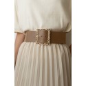 Ceinture large élastique boucle dorée beige
