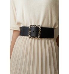 Ceinture large élastique boucle dorée noir - 2