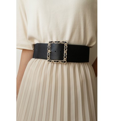 Ceinture large élastique boucle dorée noir - 2