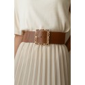 Ceinture large élastique boucle dorée beige