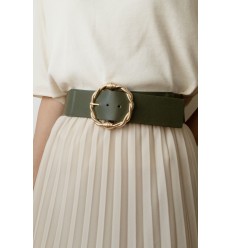 Ceinture large élastique boucle dorée kaki - 2