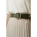 Ceinture large élastique boucle dorée kaki