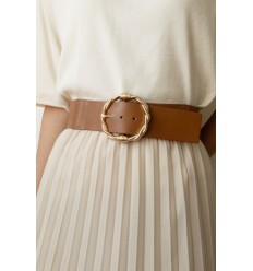 Ceinture large élastique boucle dorée marron - 2