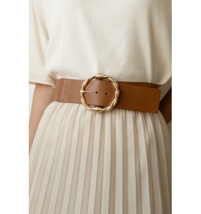 Ceinture large élastique boucle dorée marron - 2