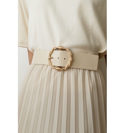 Ceinture large élastique boucle dorée ecru - 2