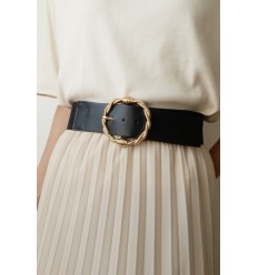 Ceinture large élastique boucle dorée noir - 2