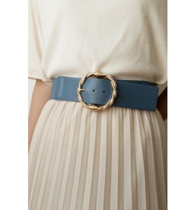 Ceinture large élastique boucle dorée bleu - 2