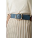 Ceinture large élastique boucle dorée bleu