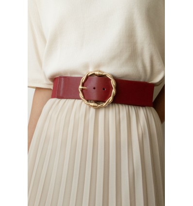 Ceinture large élastique boucle dorée rouge - 1