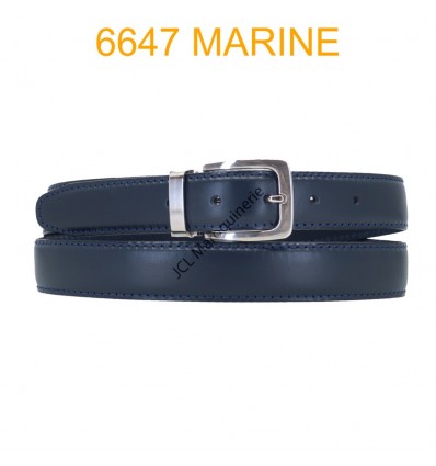 Ceinture en cuir de vachette fabrication francaise 6647 Marine