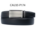 Ceinture automatique boucle crémaillère sans trous en croute de cuir de vachette 3.5 cm