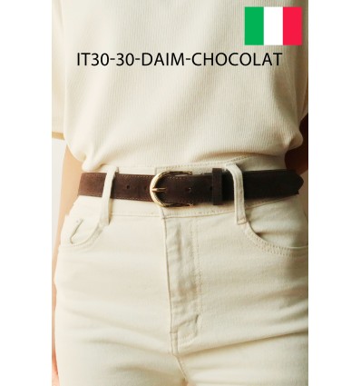 Ceinture femme en cuir daim avec boucle dorée Fabriqué en Italie - 1