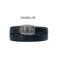 Ceinture automatique boucle crémaillère sans trous en croute de cuir de vachette 3.5 cm - 4
