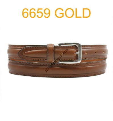 Ceinture en cuir de vachette fabrication francaise 6659 Camel