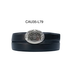 Ceinture automatique boucle crémaillère sans trous en croute de cuir de vachette 3.5 cm - 4