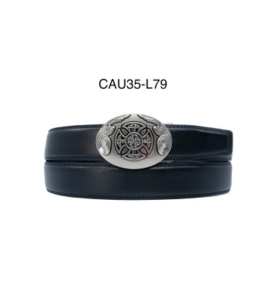 Ceinture automatique boucle crémaillère sans trous en croute de cuir de vachette 3.5 cm - 4